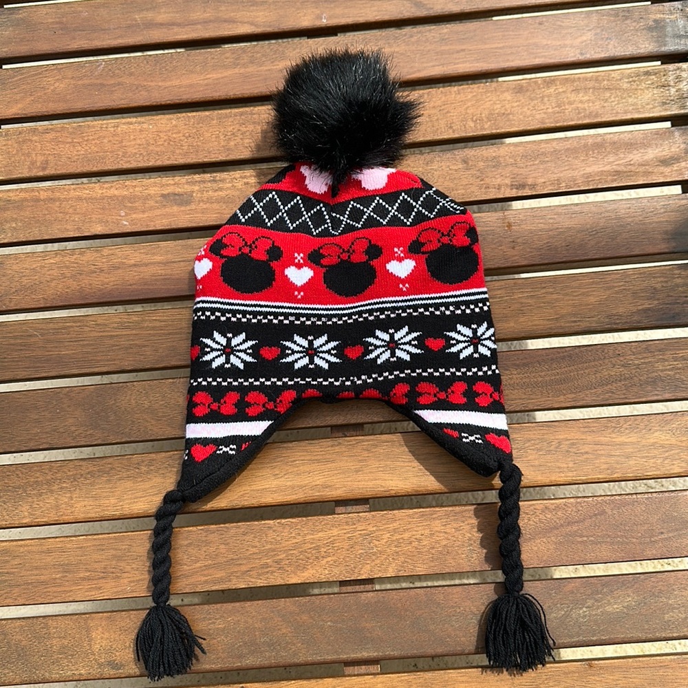 Disney Minnie Mouse Pom Beanie Kids Youth Girls Winter Cap Hat Red